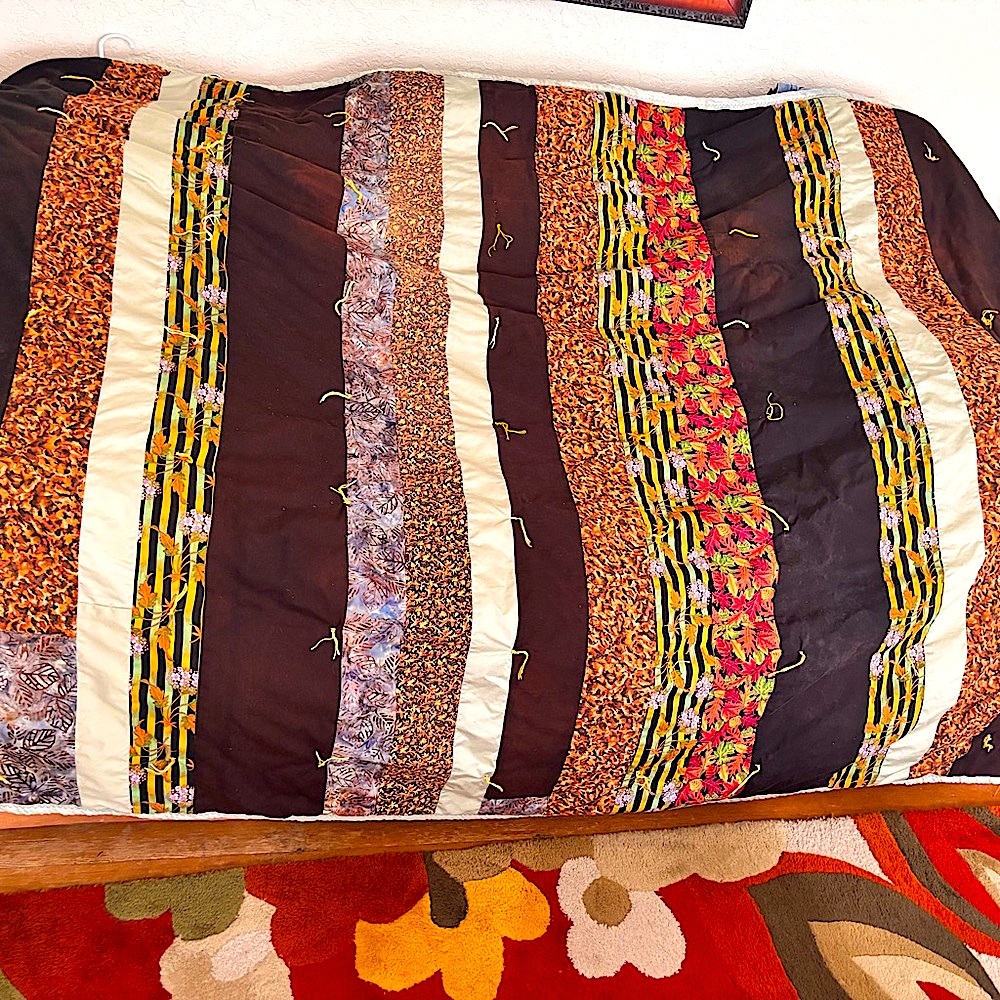 Vintage Fall Patchwork Twin Size Multicolor Striped Quilt